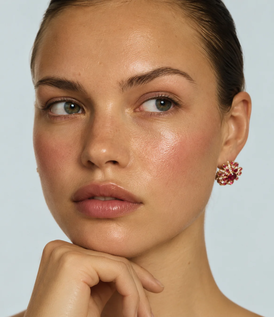 Close-up beauty portrait with natural skin texture