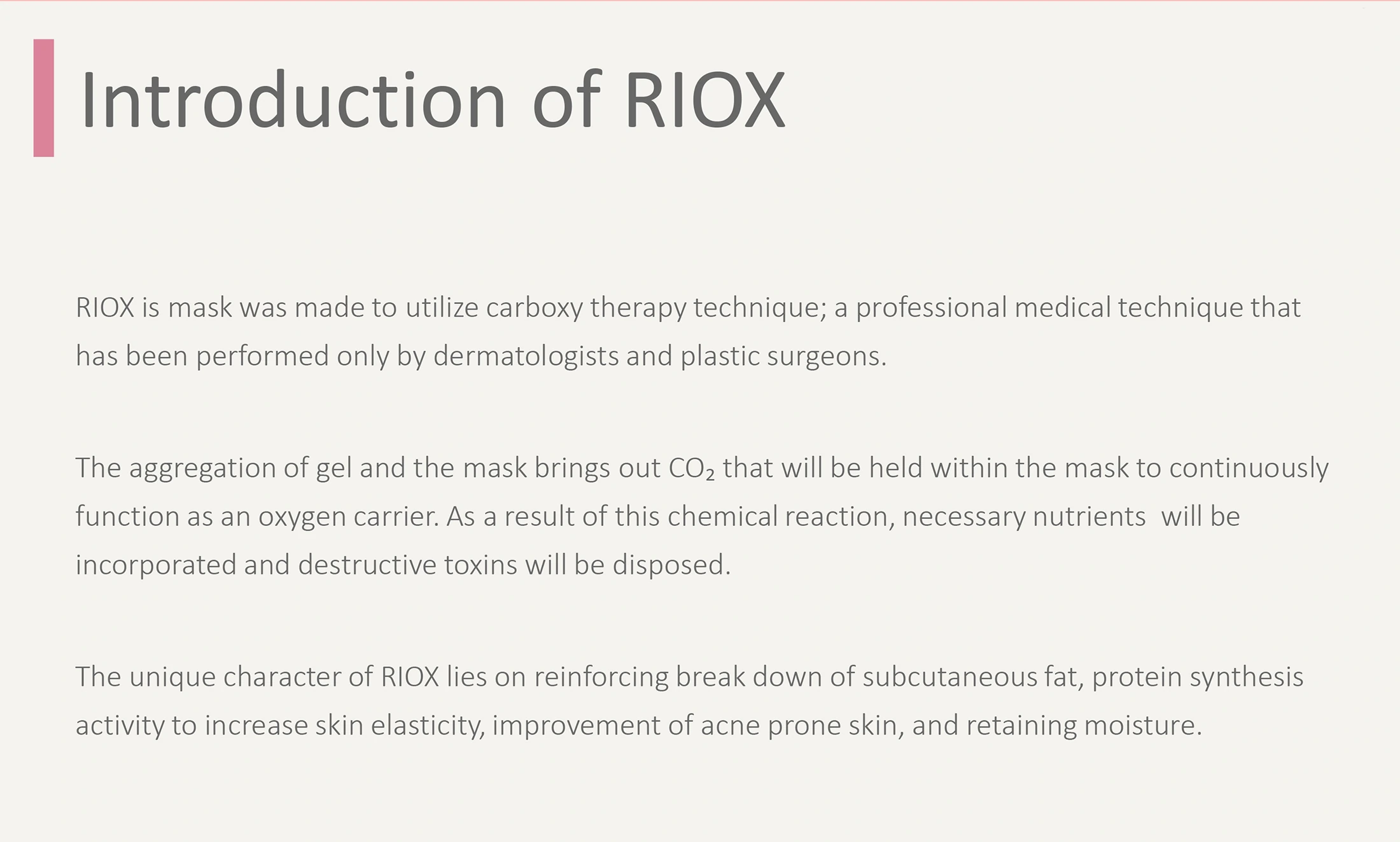 Riox rich in oxygen CO2 carbon mask · product information