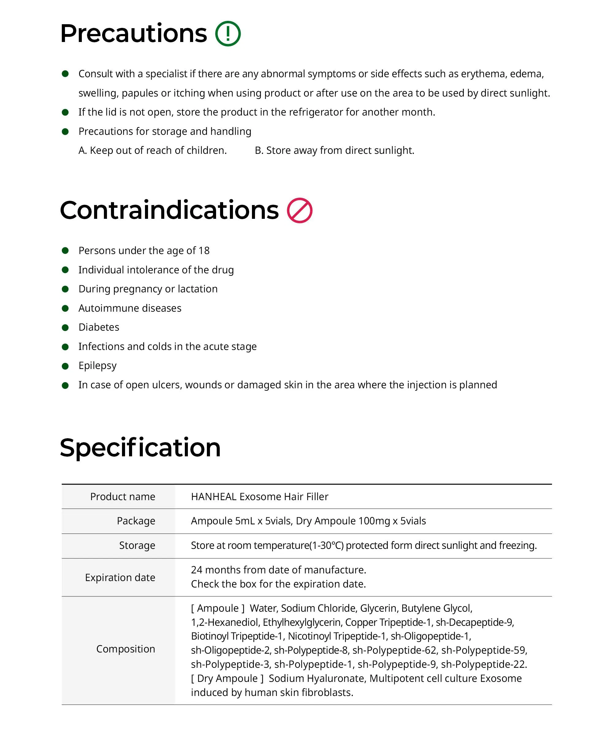 Hanheal Exosome Hair Filler · product information